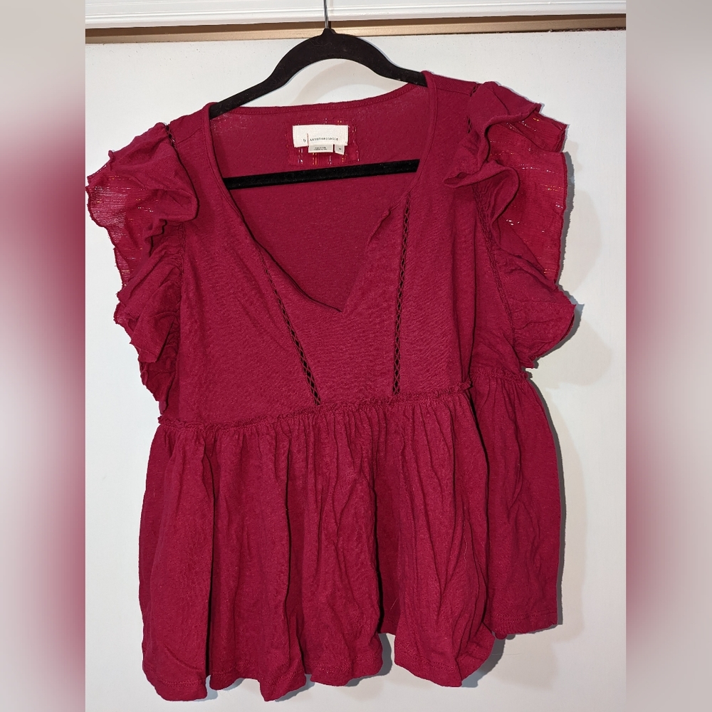 Short sleeve, Berry colored relaxed fit short sleeves shirt